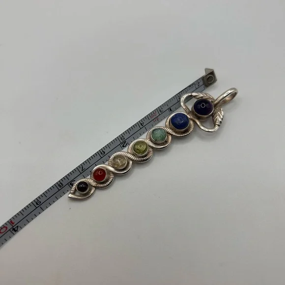 Multi-Gemstones Sterling Silver 925 Long Pendant Turquoise, Amethyst, Lapis... - Picture 2 of 6